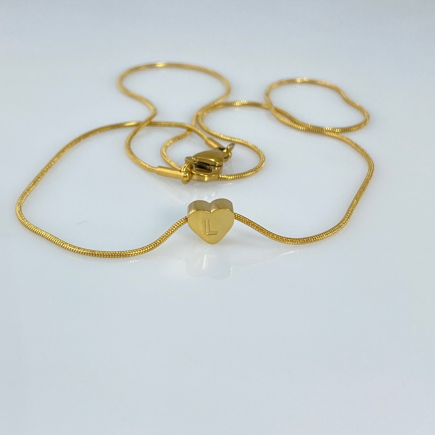 Heart Initial Letter Snake Chain Necklace