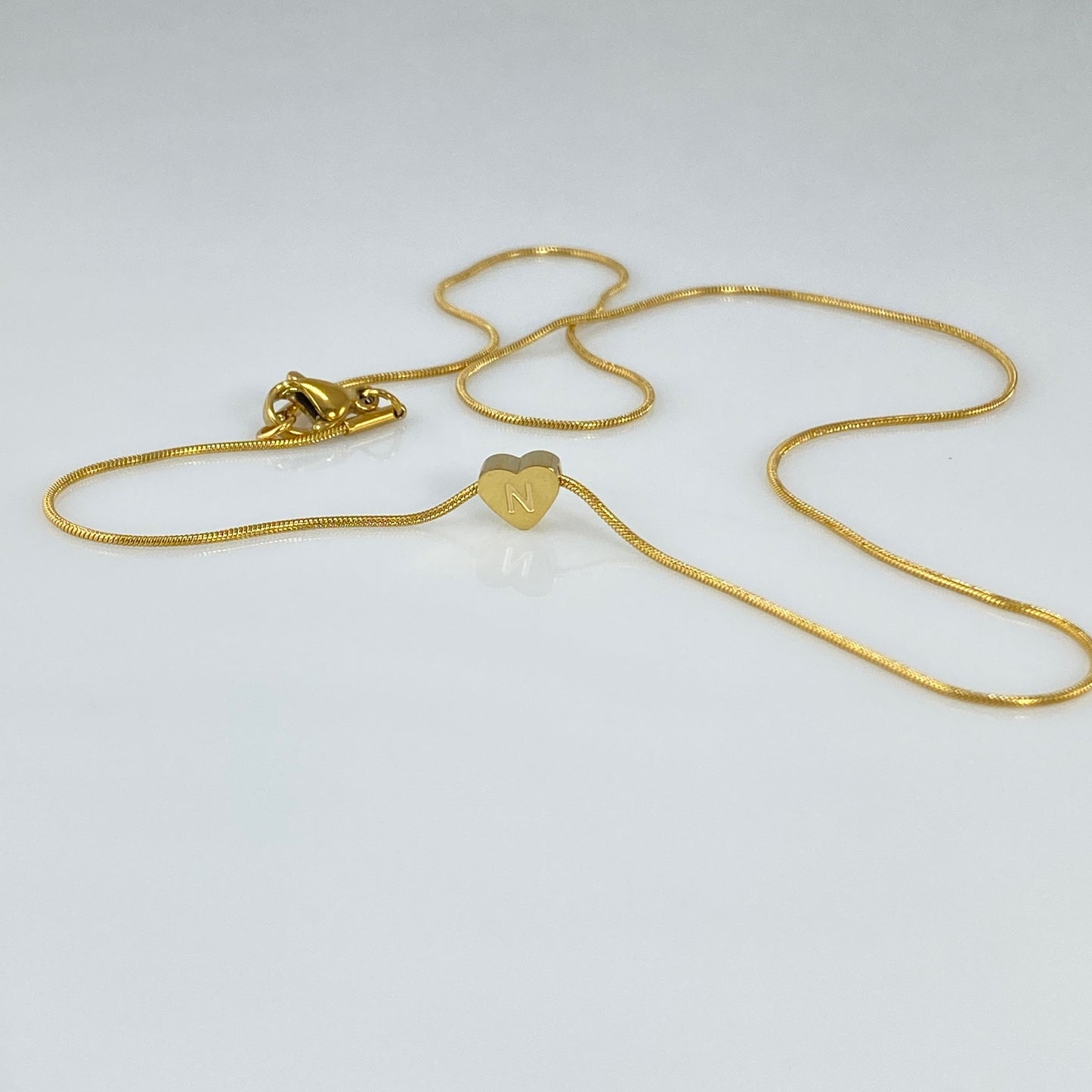 Heart Initial Letter Snake Chain Necklace