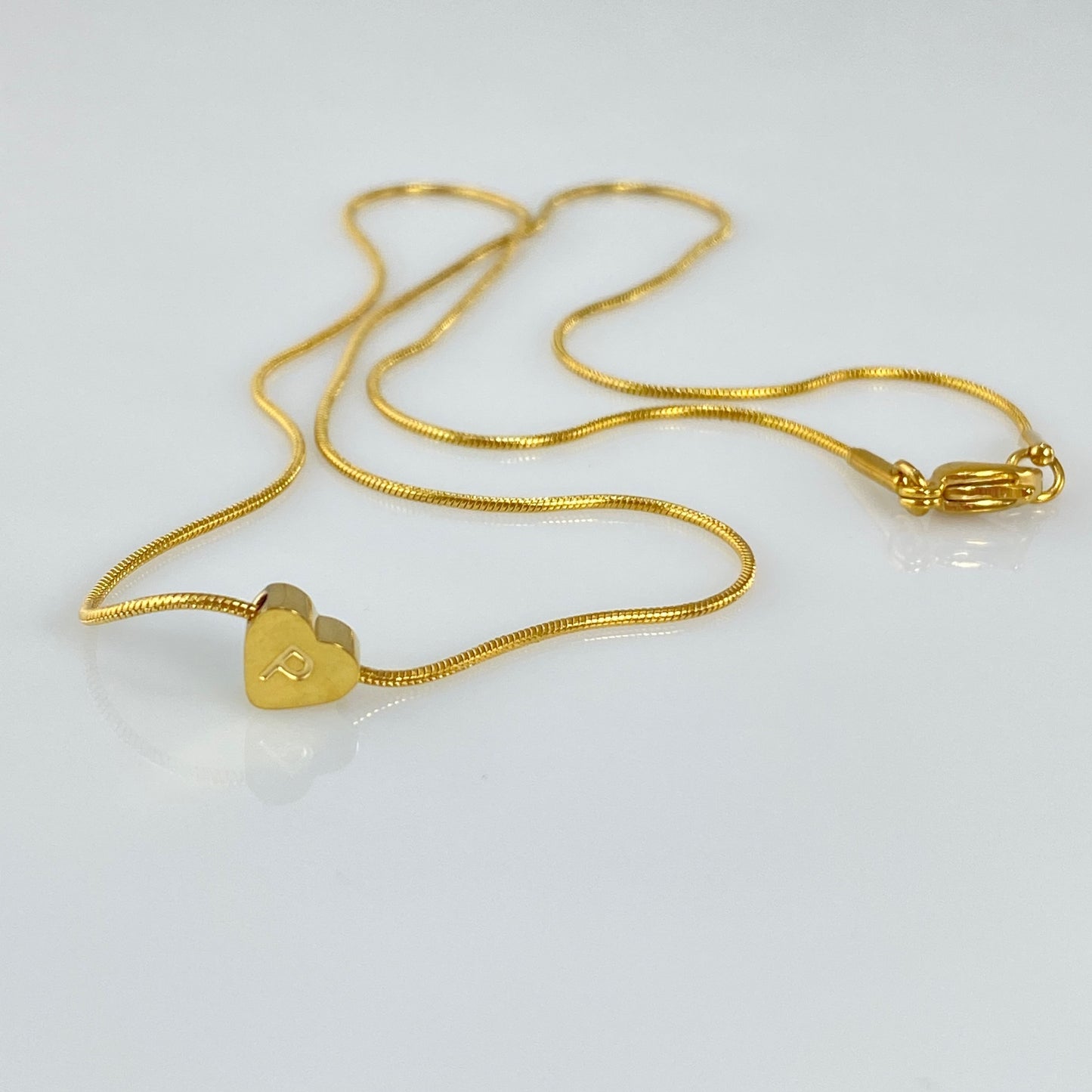 Heart Initial Letter Snake Chain Necklace