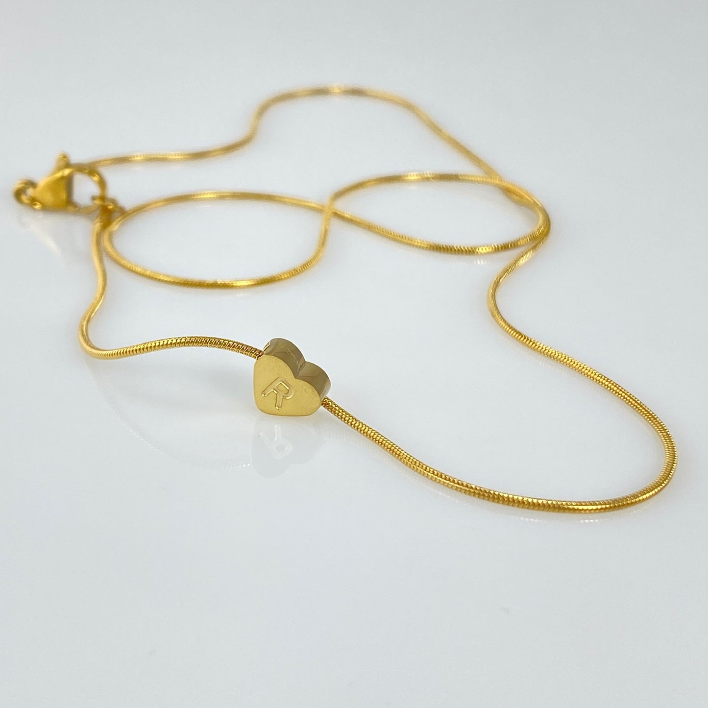 Heart Initial Letter Snake Chain Necklace