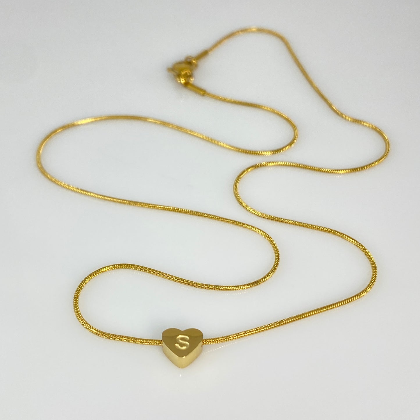 Heart Initial Letter Snake Chain Necklace