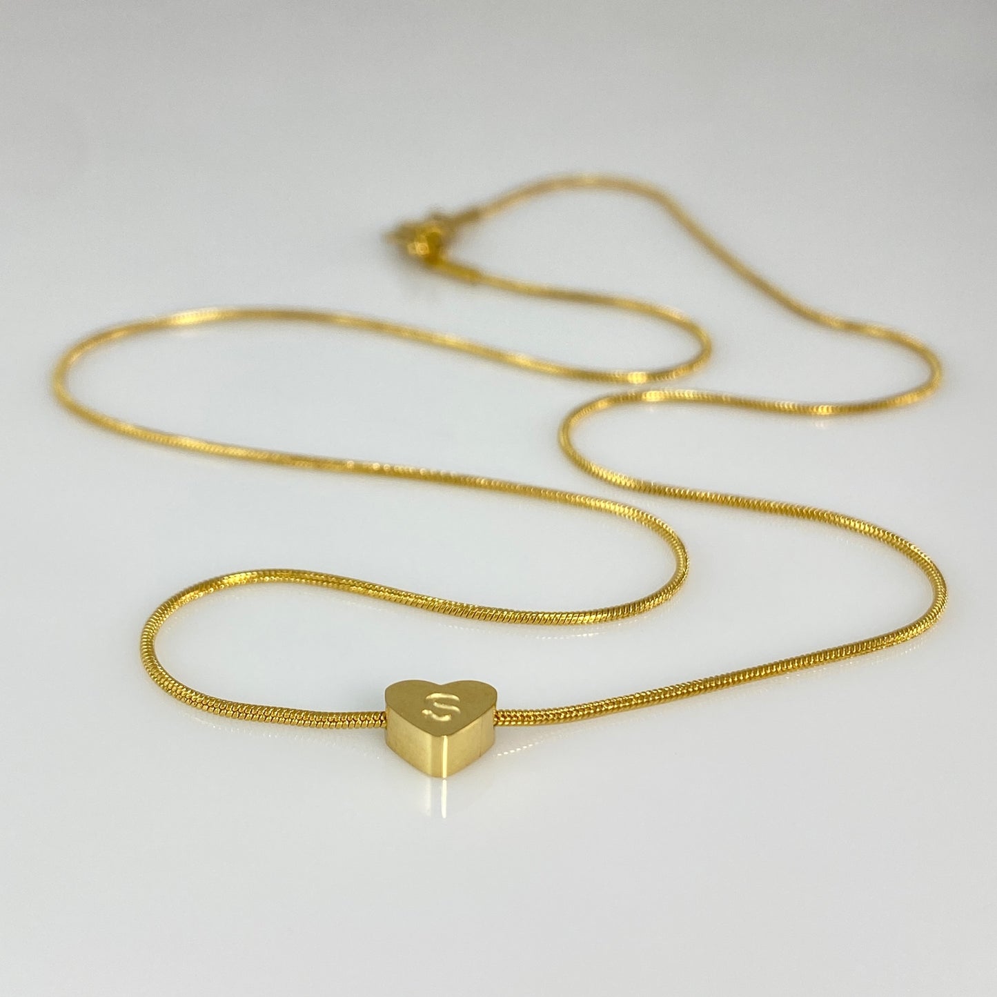 Heart Initial Letter Snake Chain Necklace
