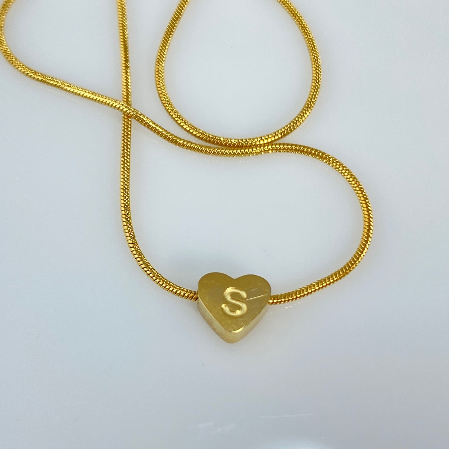 Heart Initial Letter Snake Chain Necklace