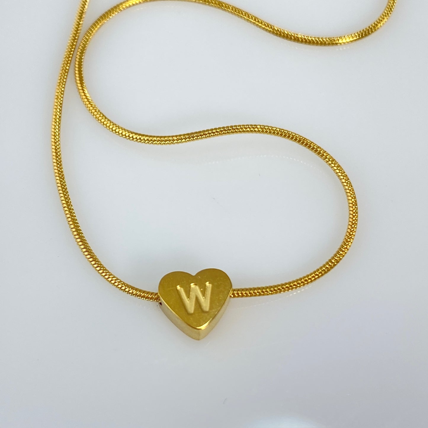 Heart Initial Letter Snake Chain Necklace