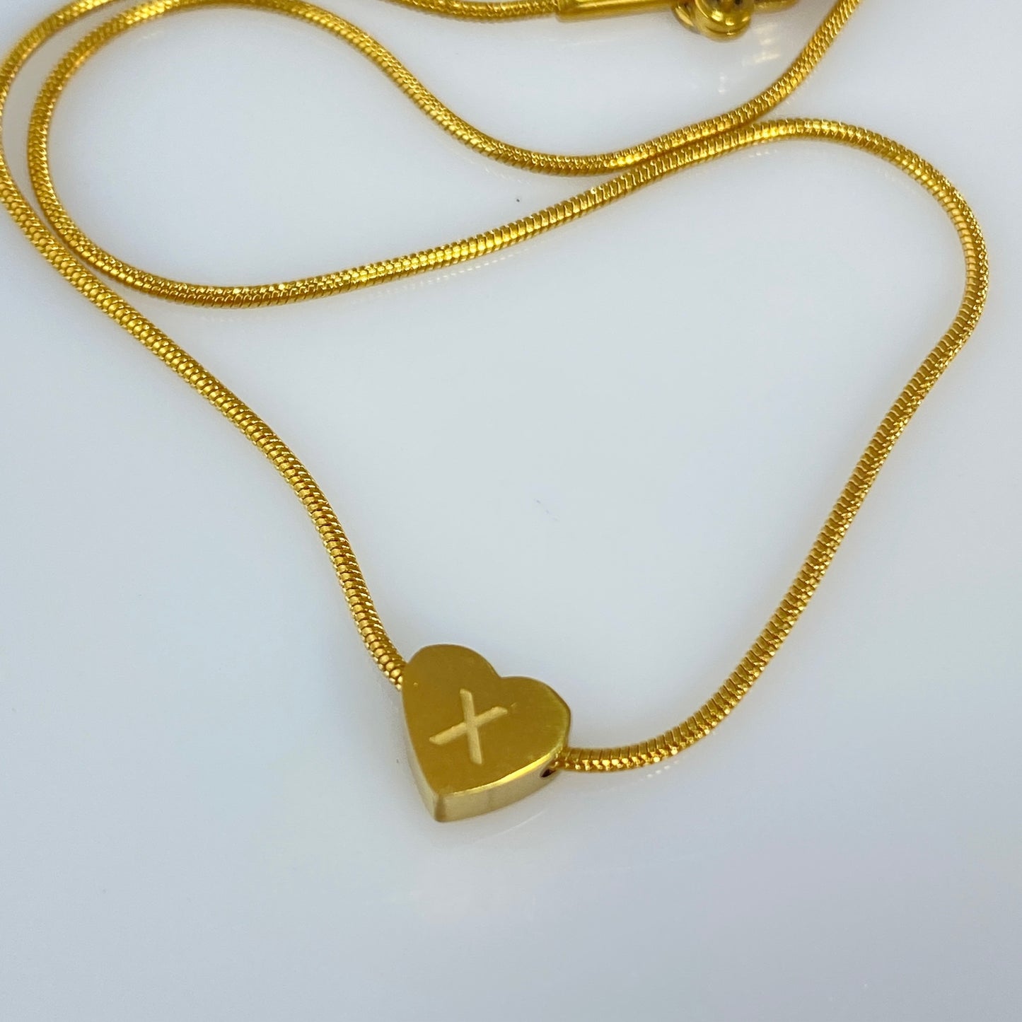 Heart Initial Letter Snake Chain Necklace
