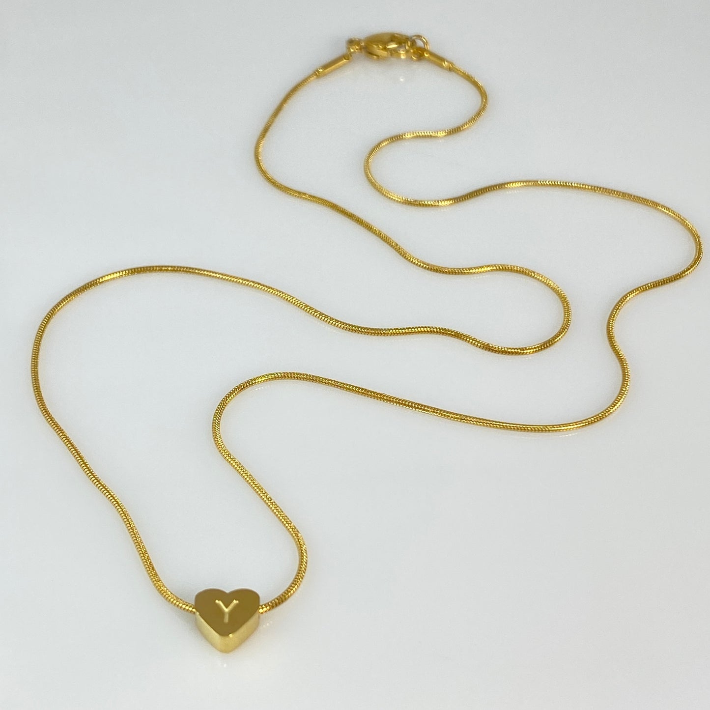 Heart Initial Letter Snake Chain Necklace