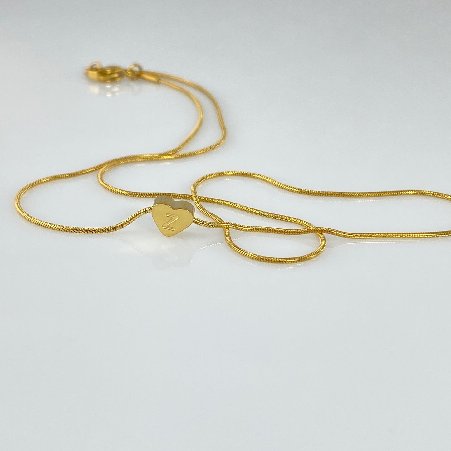 Heart Initial Letter Snake Chain Necklace