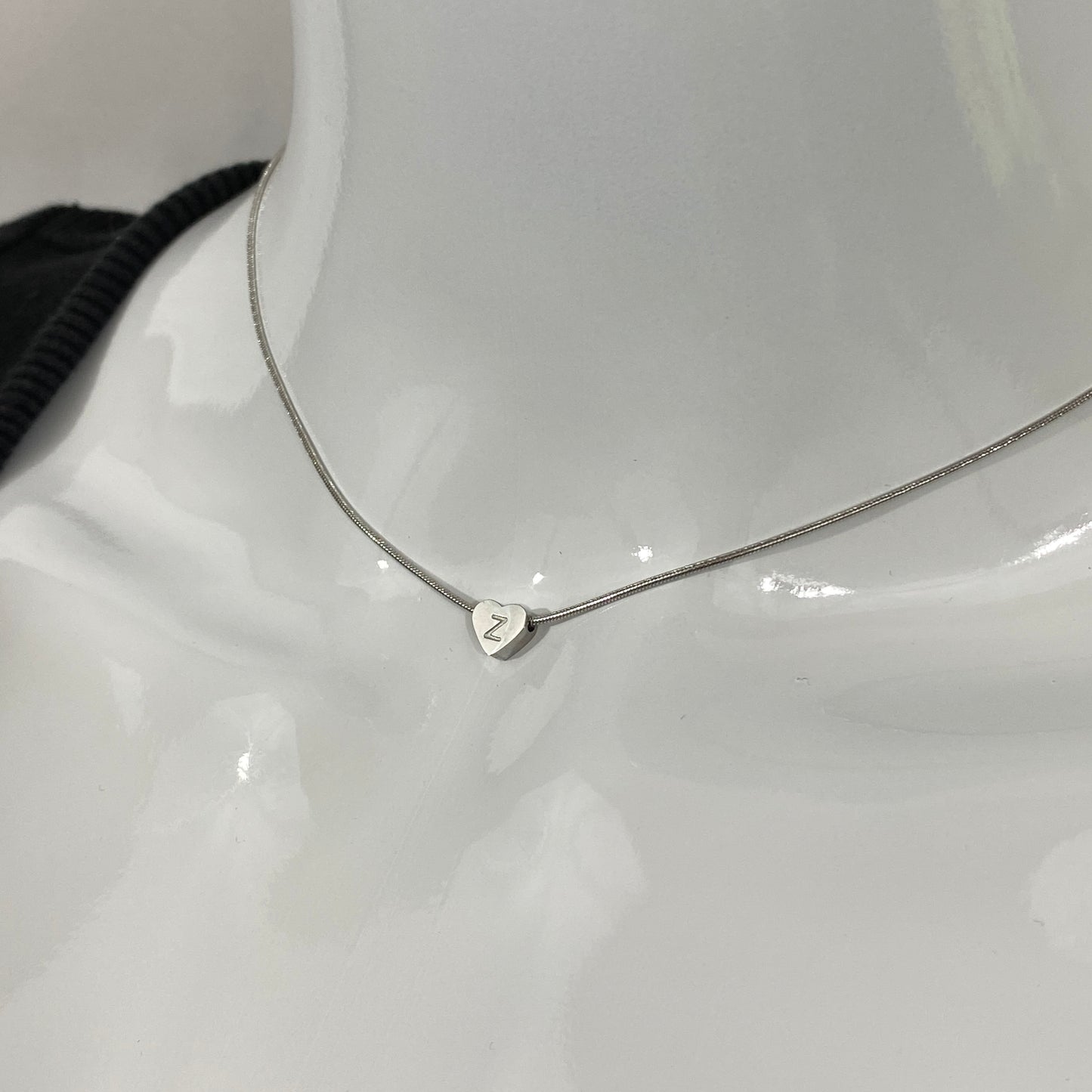 Heart Initial Letter Snake Chain Necklace