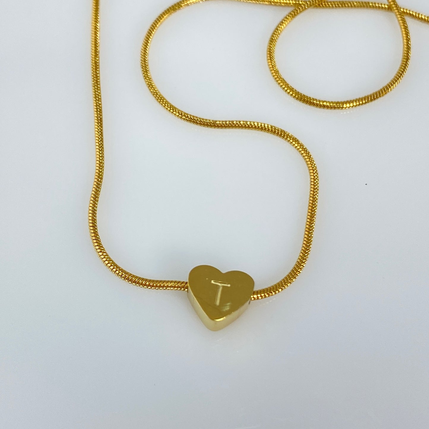 Heart Initial Letter Snake Chain Necklace