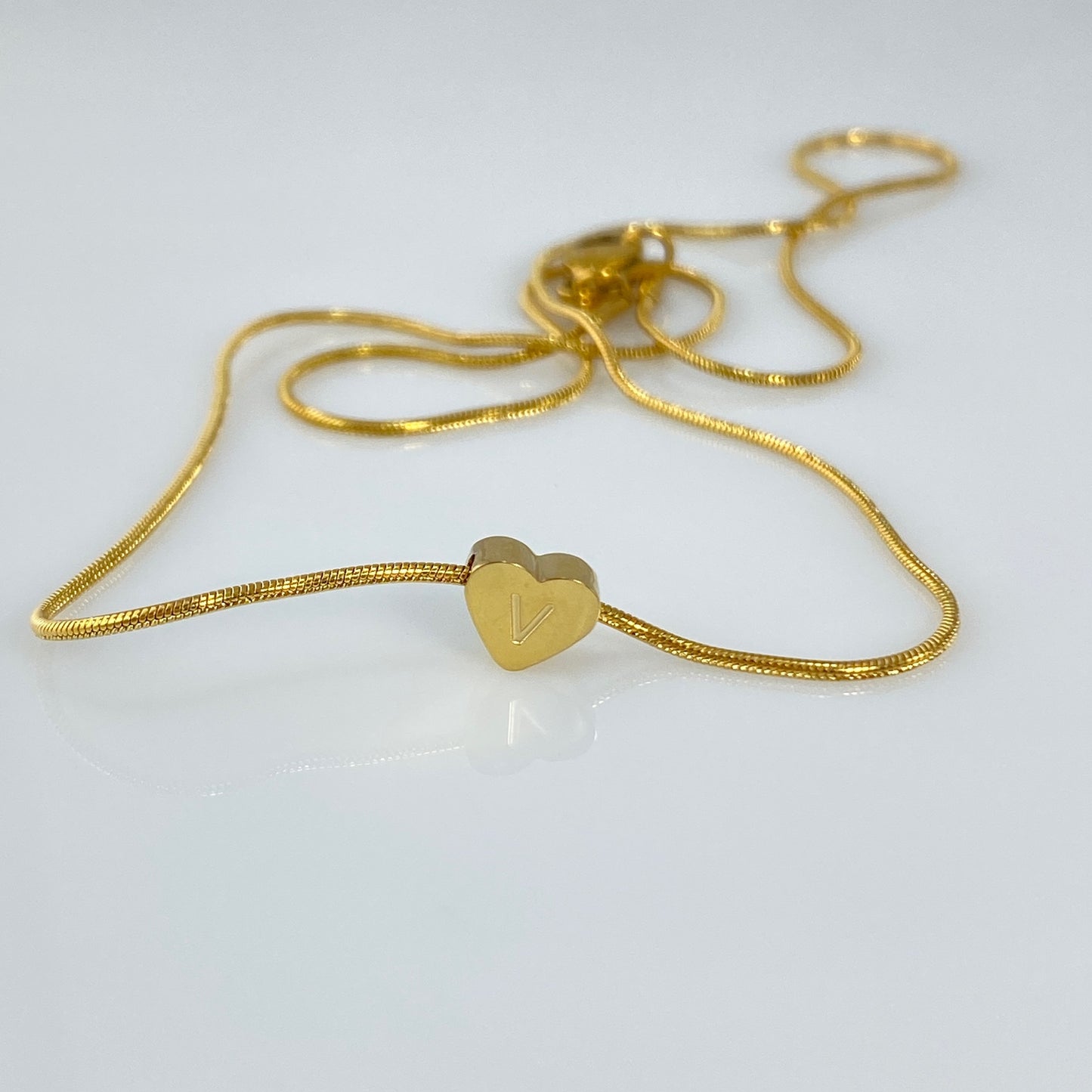Heart Initial Letter Snake Chain Necklace