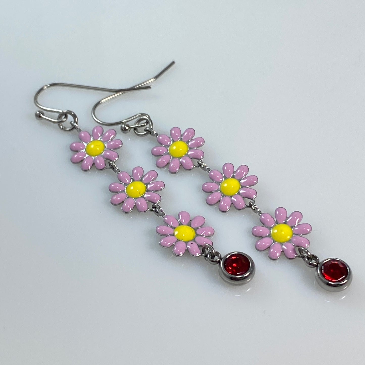Enamel Flower Hook Earrings