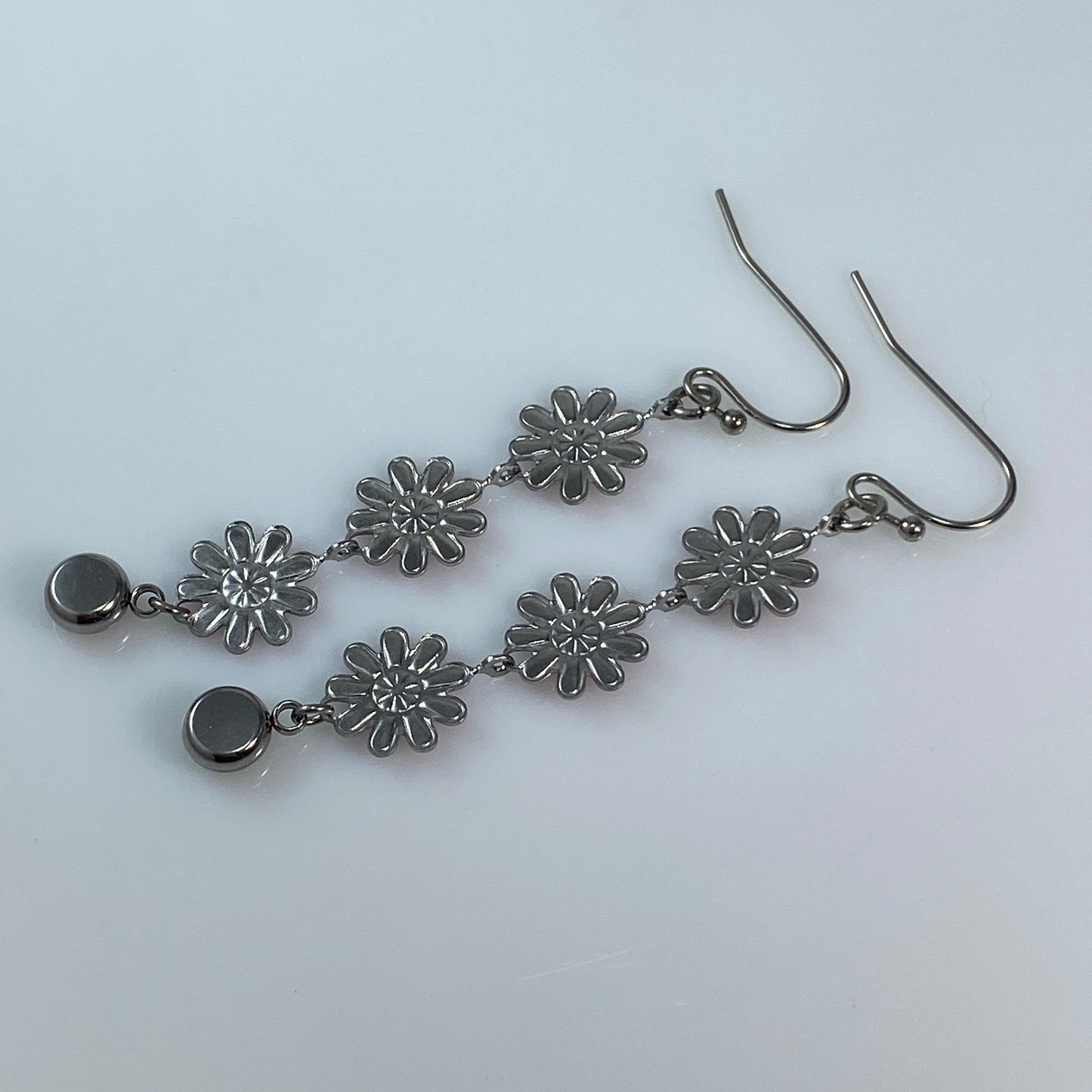 Enamel Flower Hook Earrings