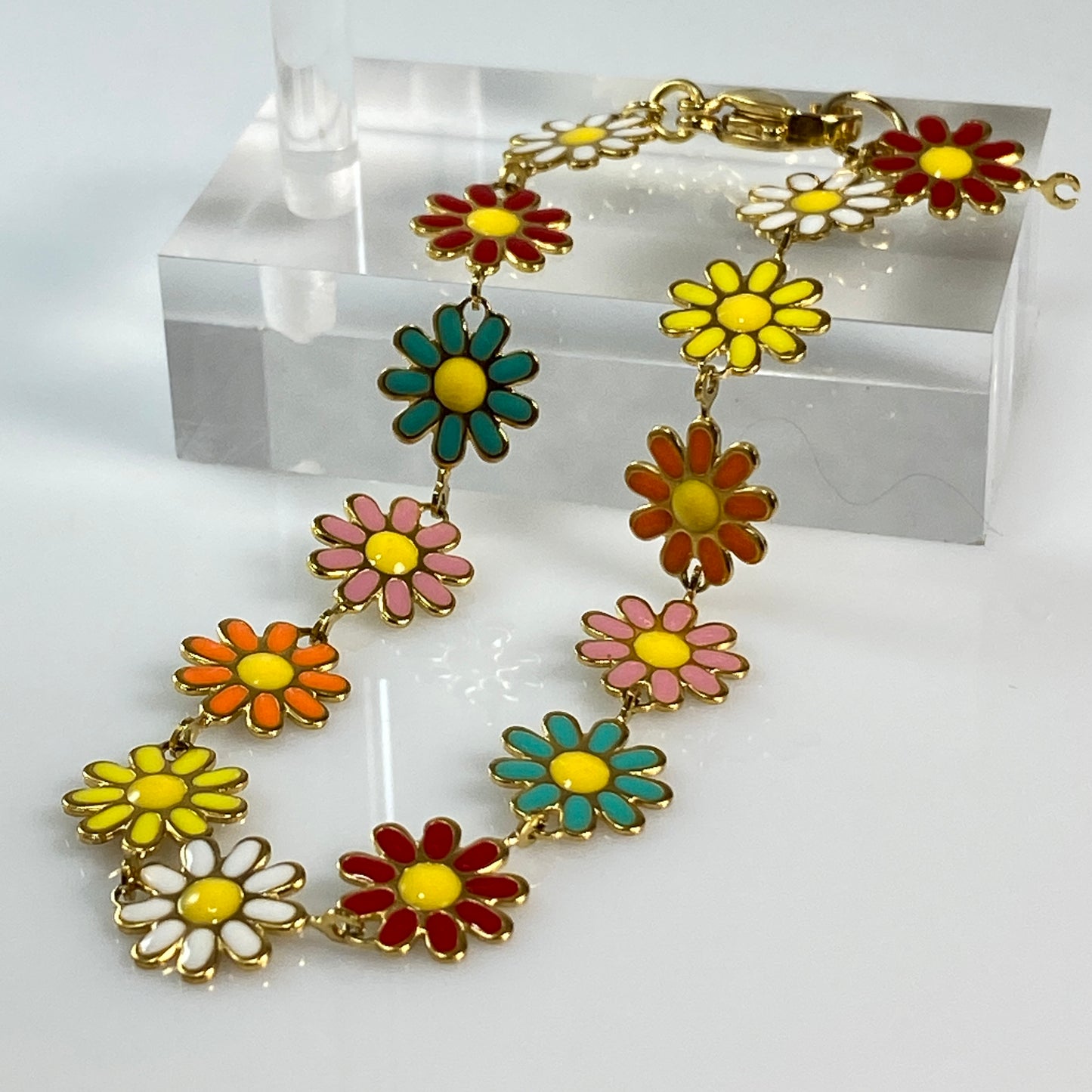 Enamel Flower Chain Bracelet
