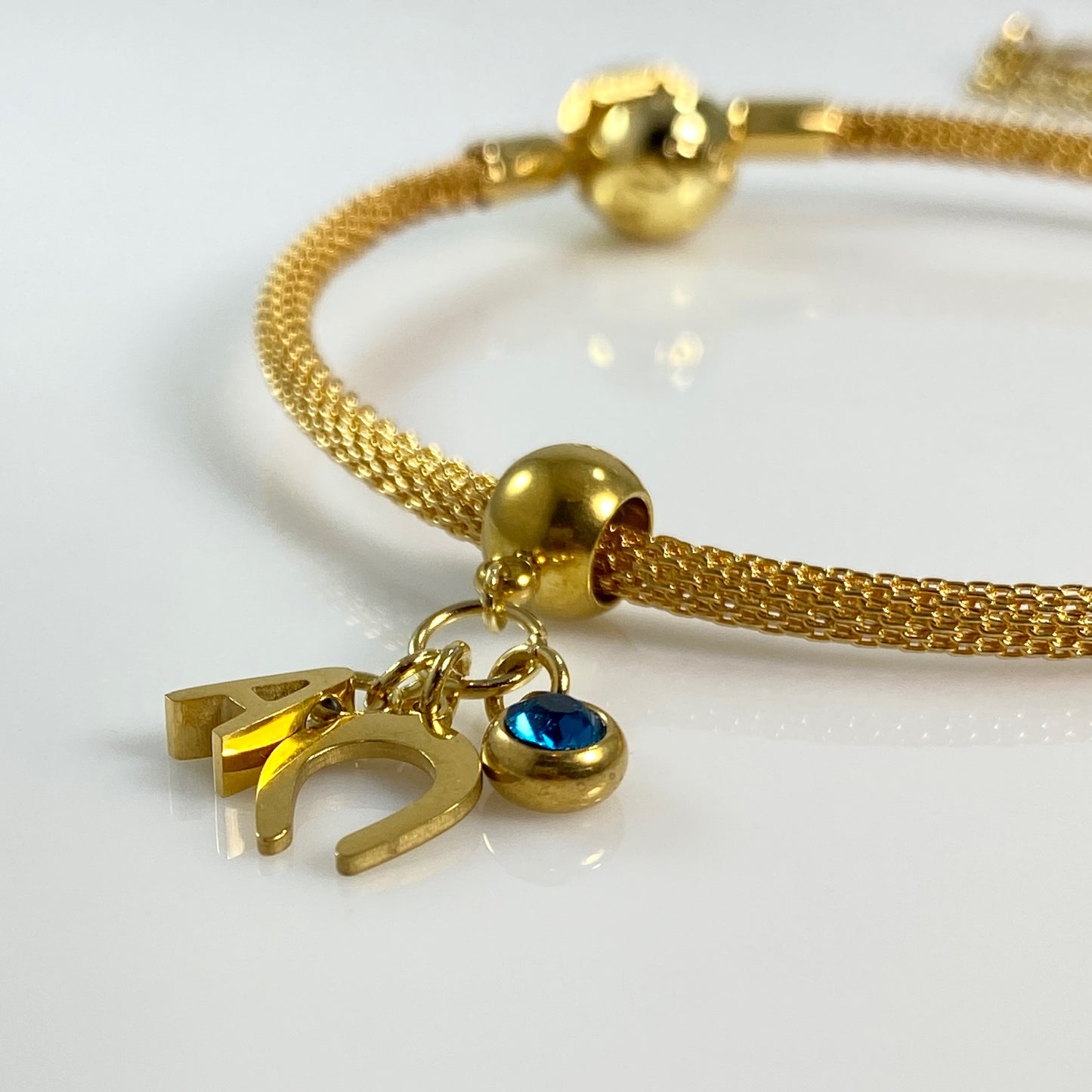 Gold Horseshoe Initial Letter Birthstone Charm
