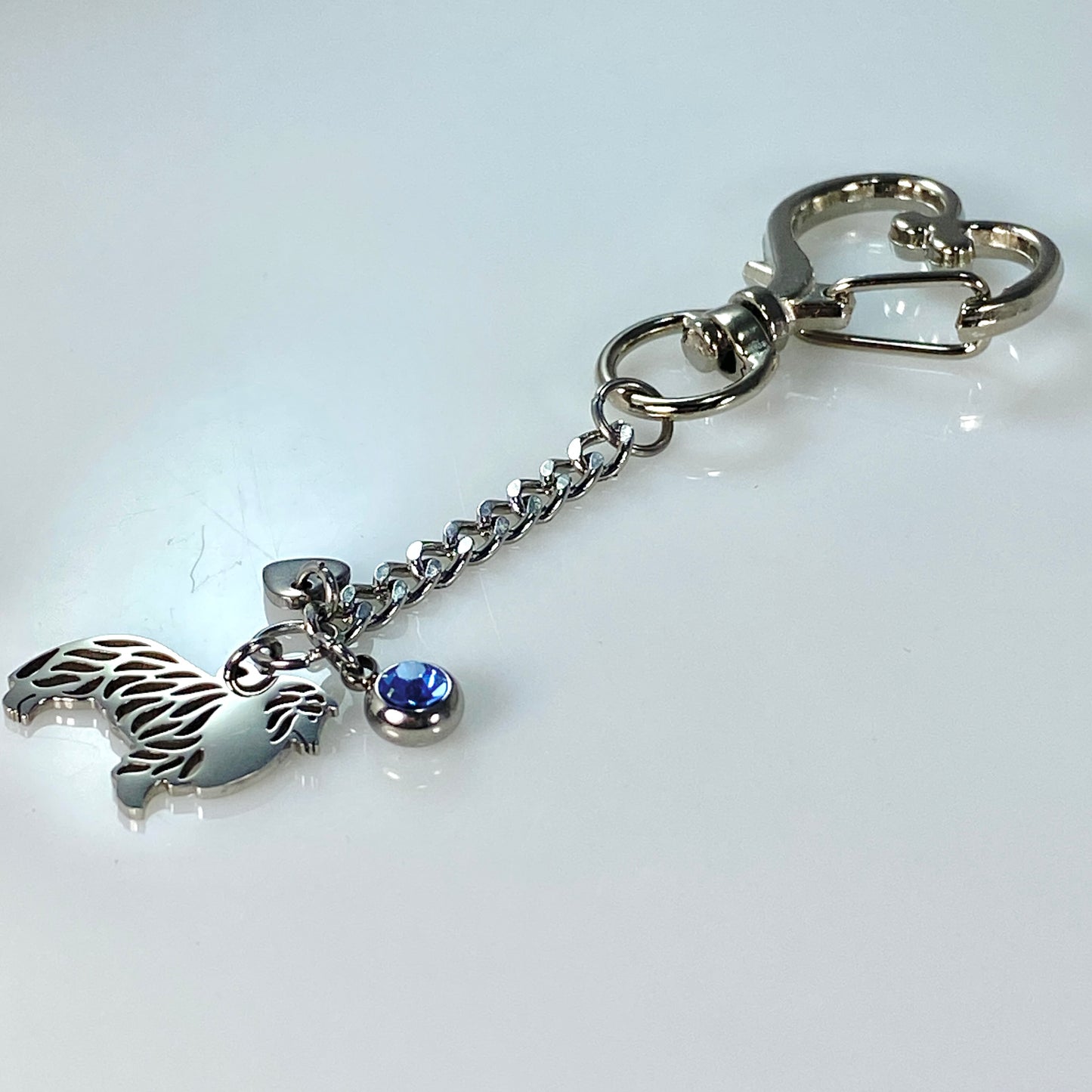 Collie Dog & Birthstone on Heart Keychain
