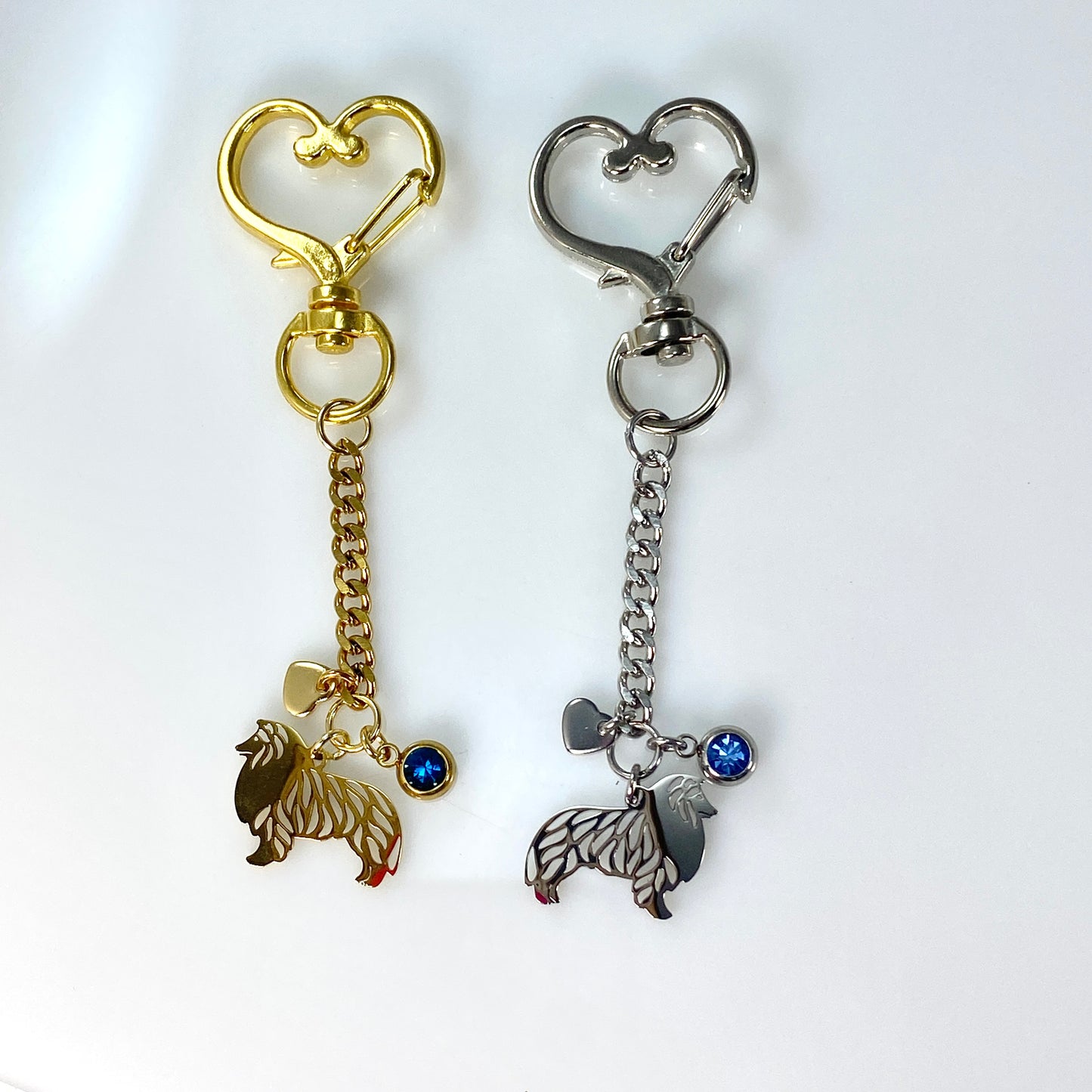 Collie Dog & Birthstone on Heart Keychain