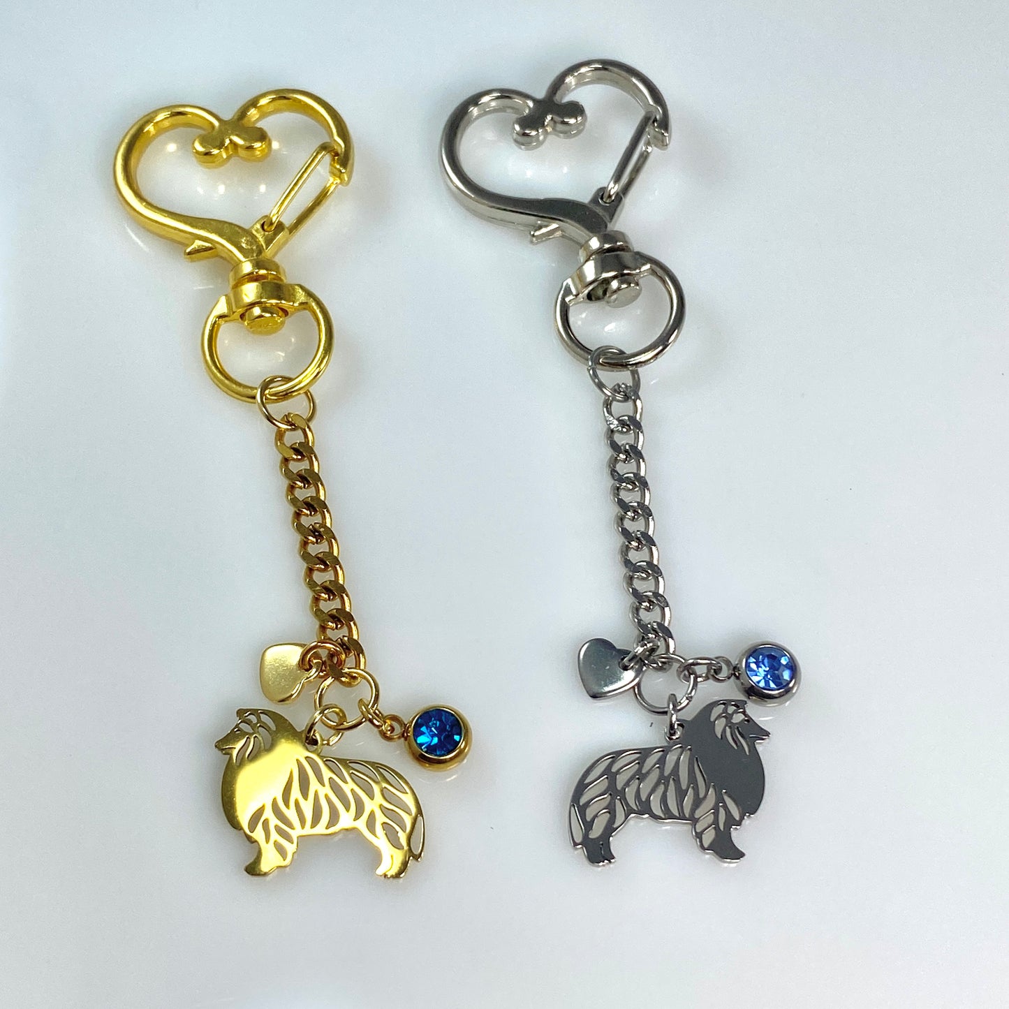 Collie Dog & Birthstone on Heart Keychain