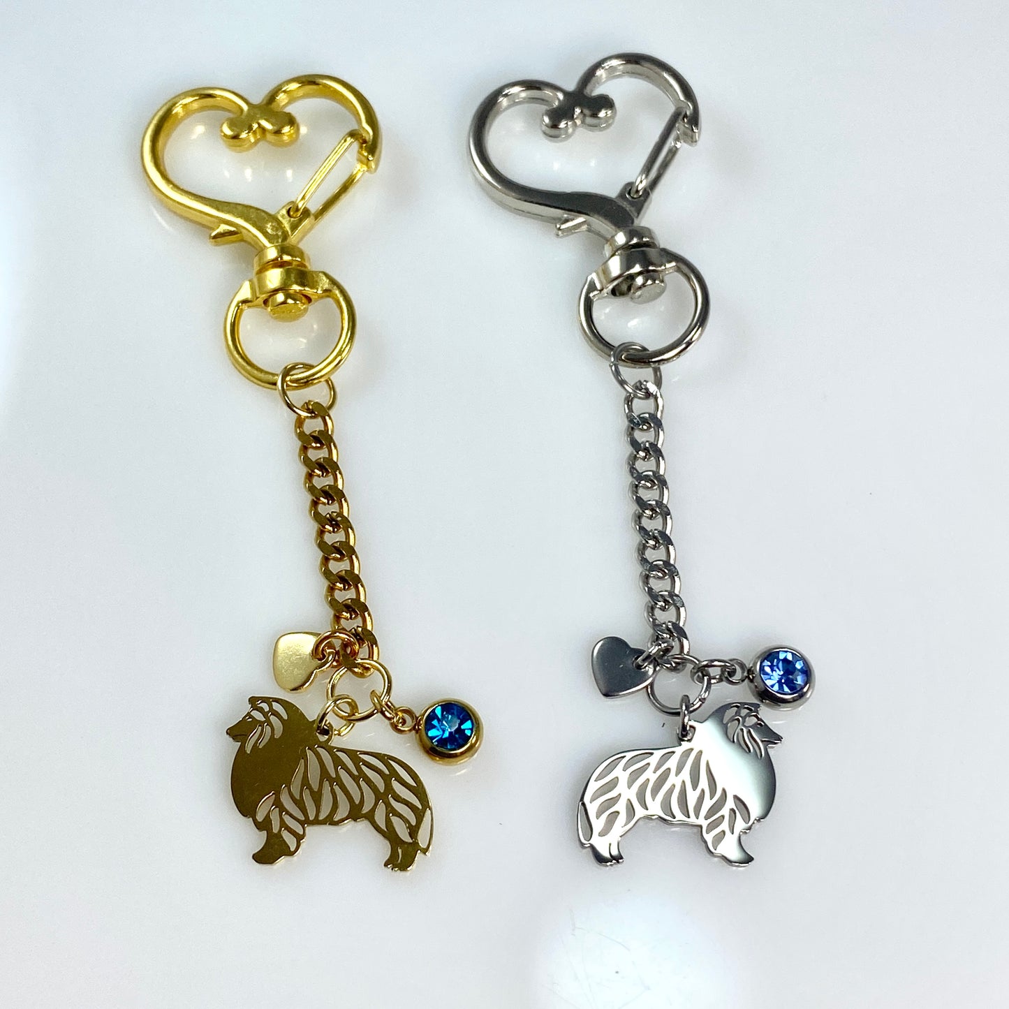 Collie Dog & Birthstone on Heart Keychain
