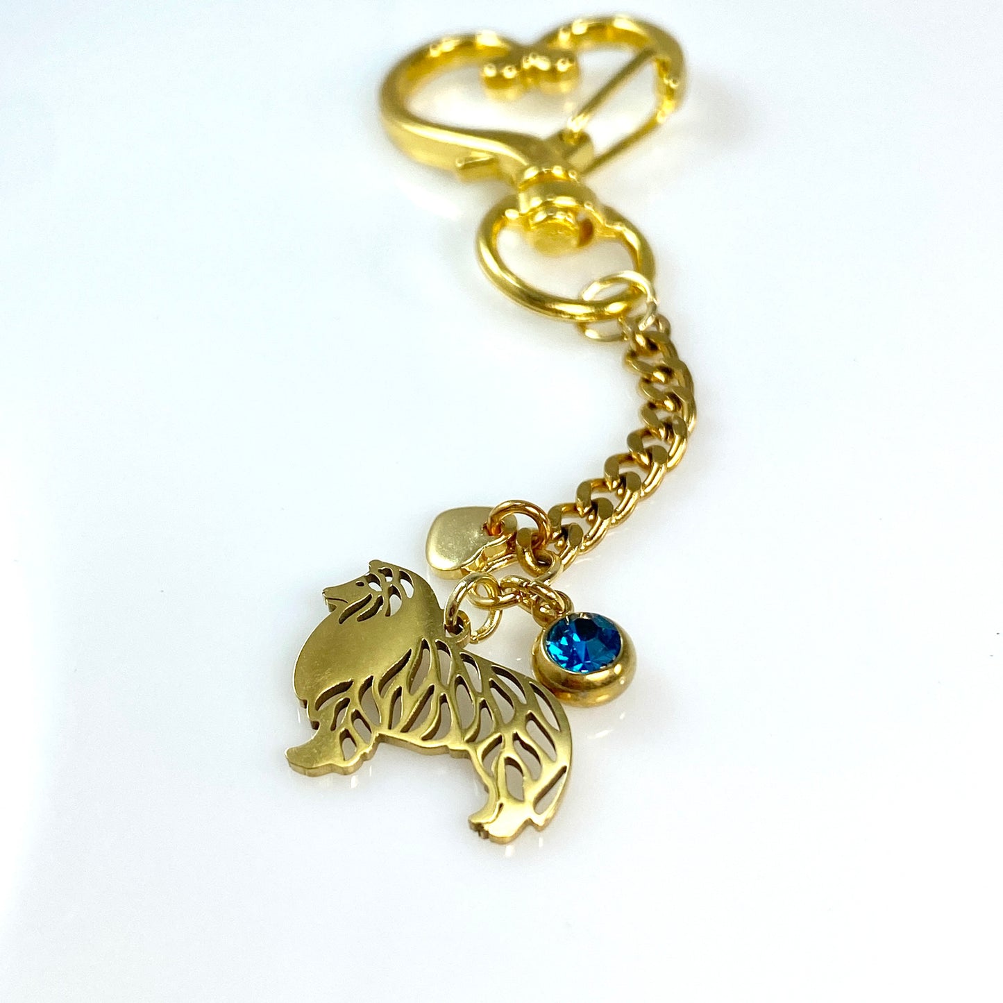 Collie Dog & Birthstone on Heart Keychain