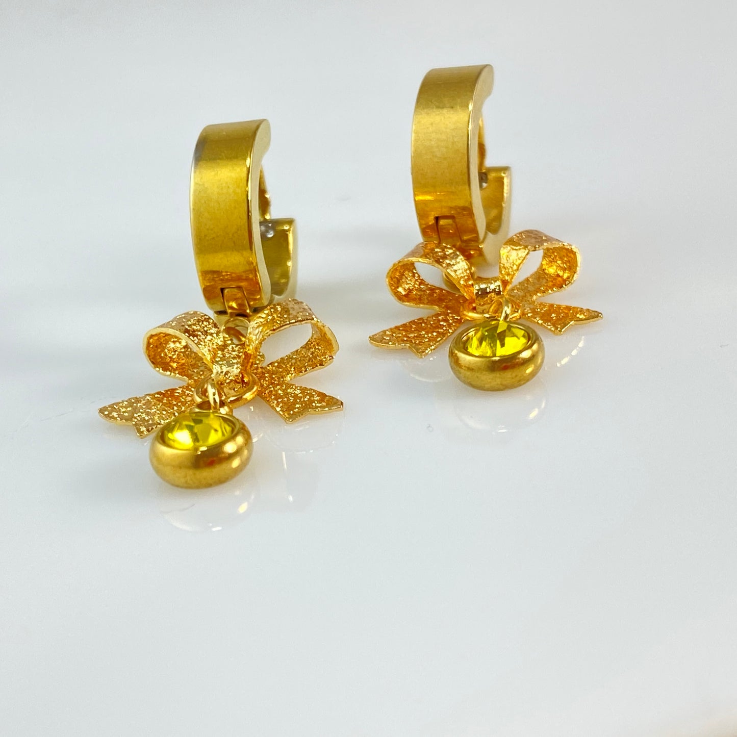 Gold Bows & Birthstone Huggie Hoop Earrings
