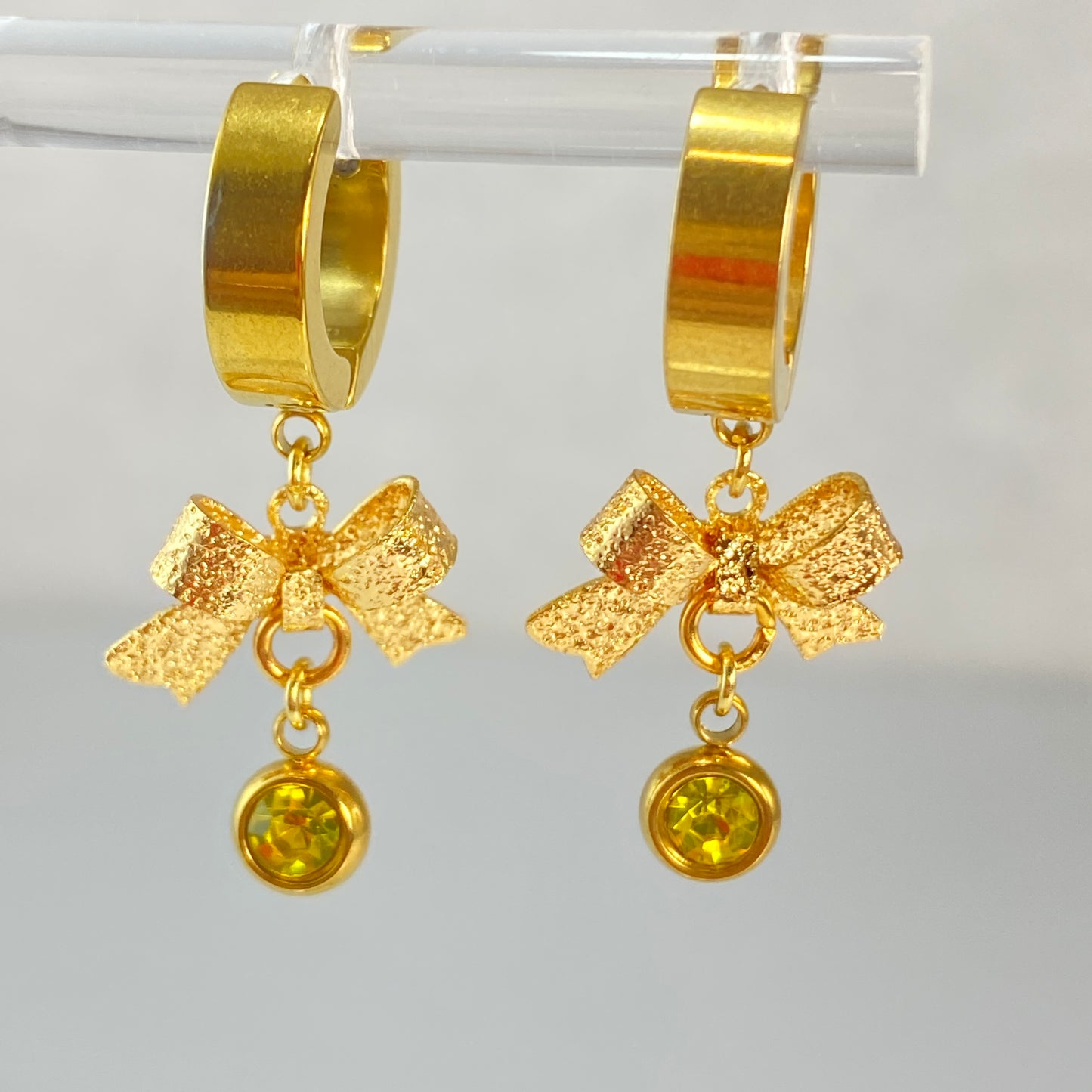 Gold Bows & Birthstone Huggie Hoop Earrings