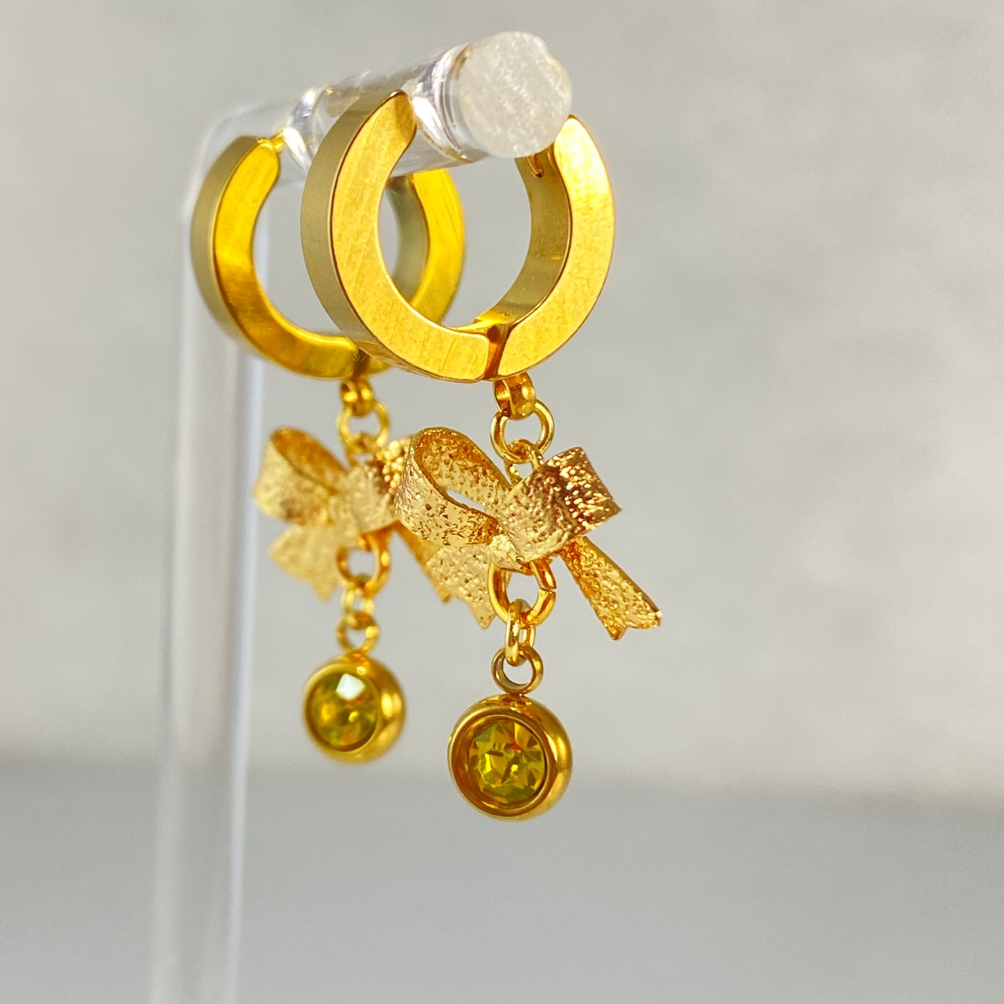 Gold Bows & Birthstone Huggie Hoop Earrings