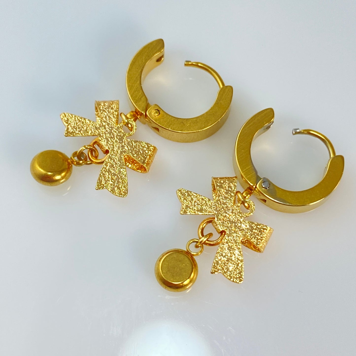 Gold Bows & Birthstone Huggie Hoop Earrings