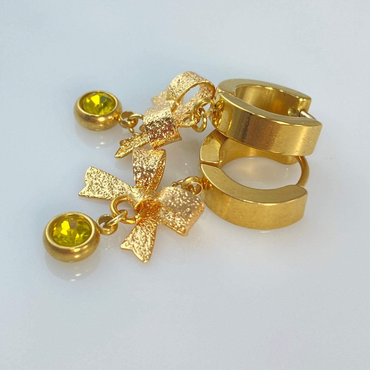 Gold Bows & Birthstone Huggie Hoop Earrings