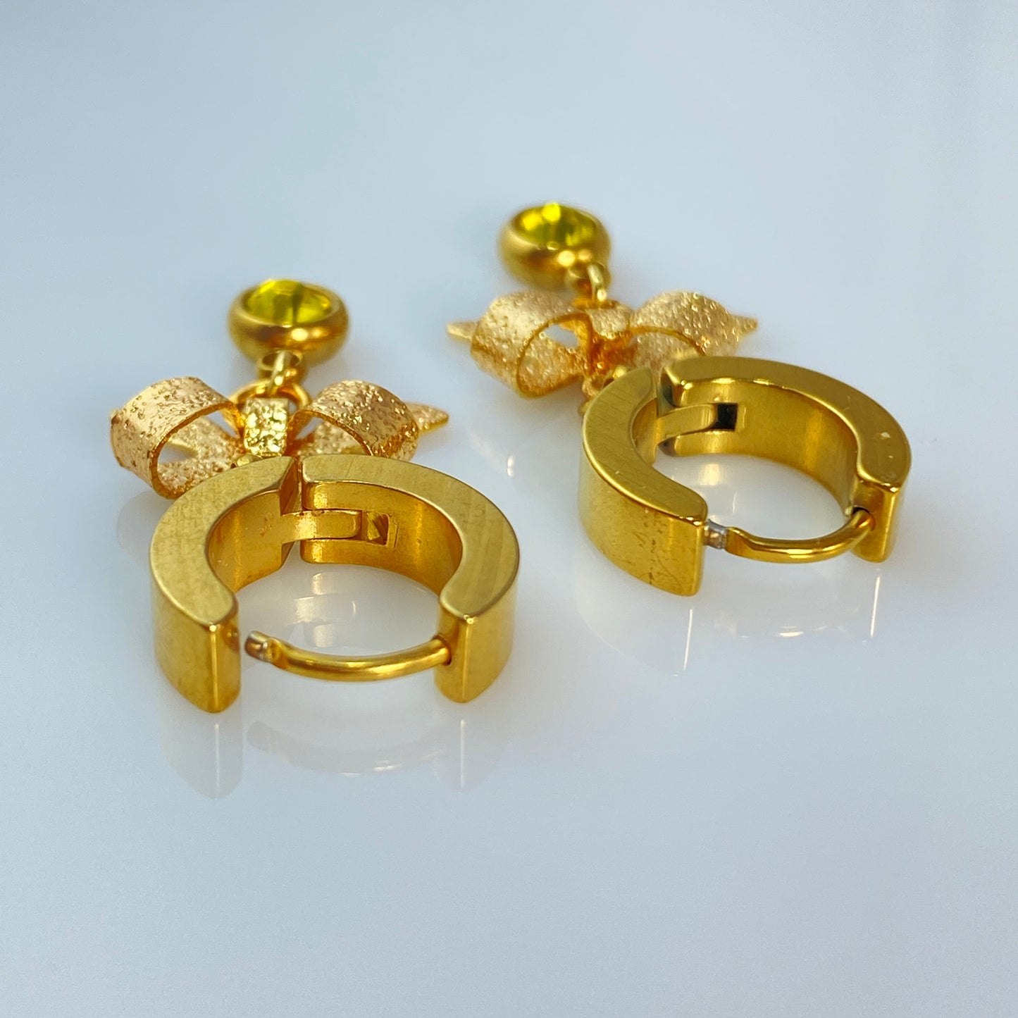 Gold Bows & Birthstone Huggie Hoop Earrings