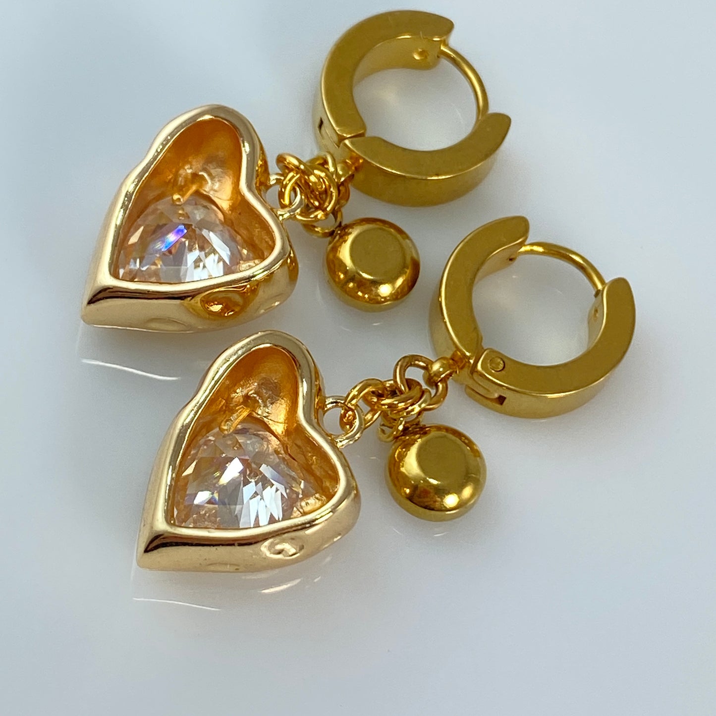 Cubic Zirconia Crystal Heart Huggie Hoop Earrings