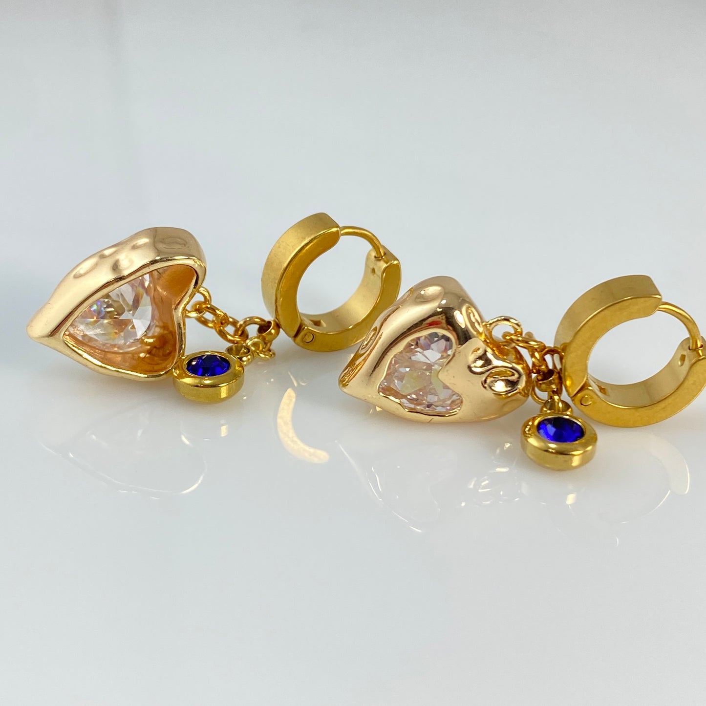 Cubic Zirconia Crystal Heart Huggie Hoop Earrings