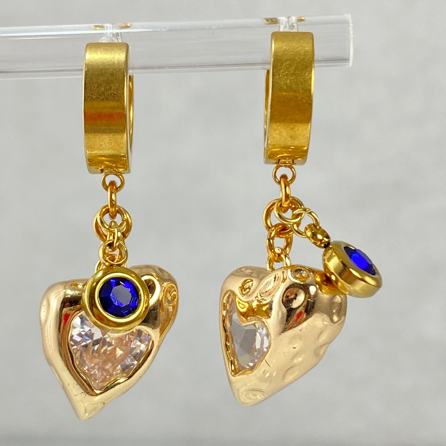 Cubic Zirconia Crystal Heart Huggie Hoop Earrings