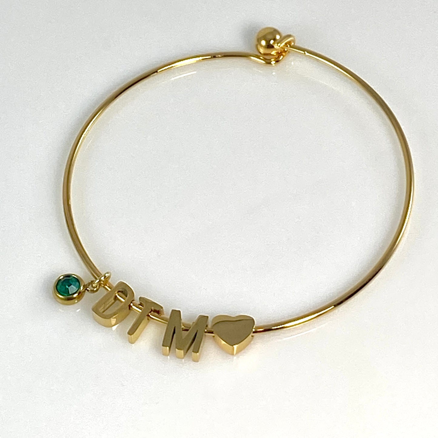 Initial, Heart & Birthstone Bangle Bracelet - MADE IN CANADA