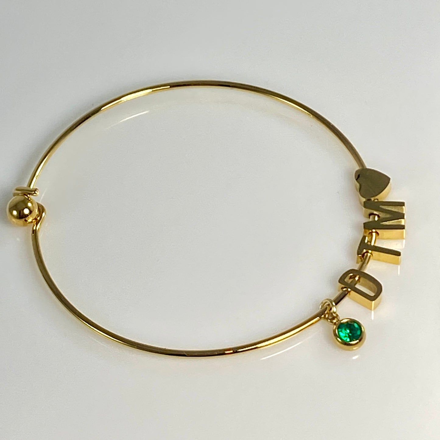 Initial, Heart & Birthstone Bangle Bracelet