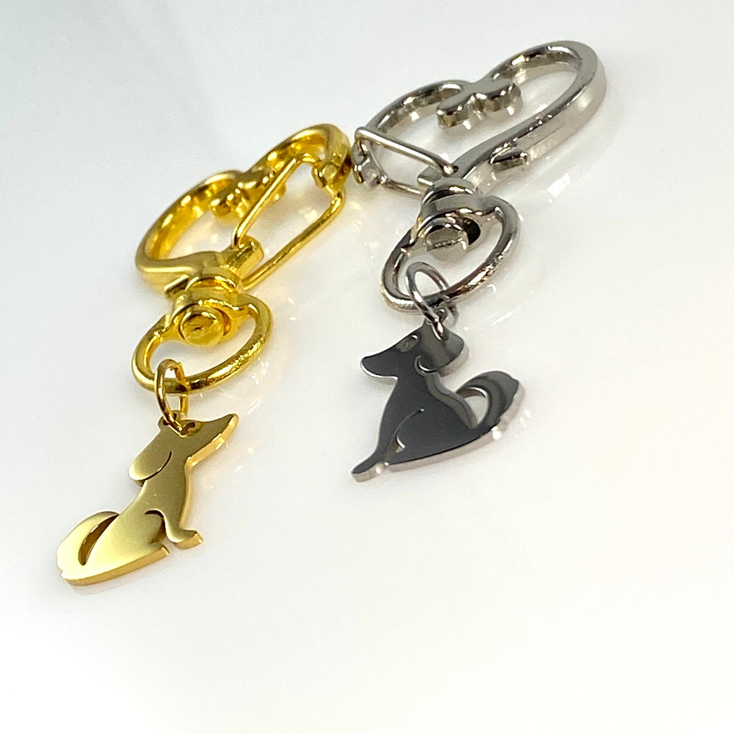 Sitting Dog & Birthstone on Heart Keychain