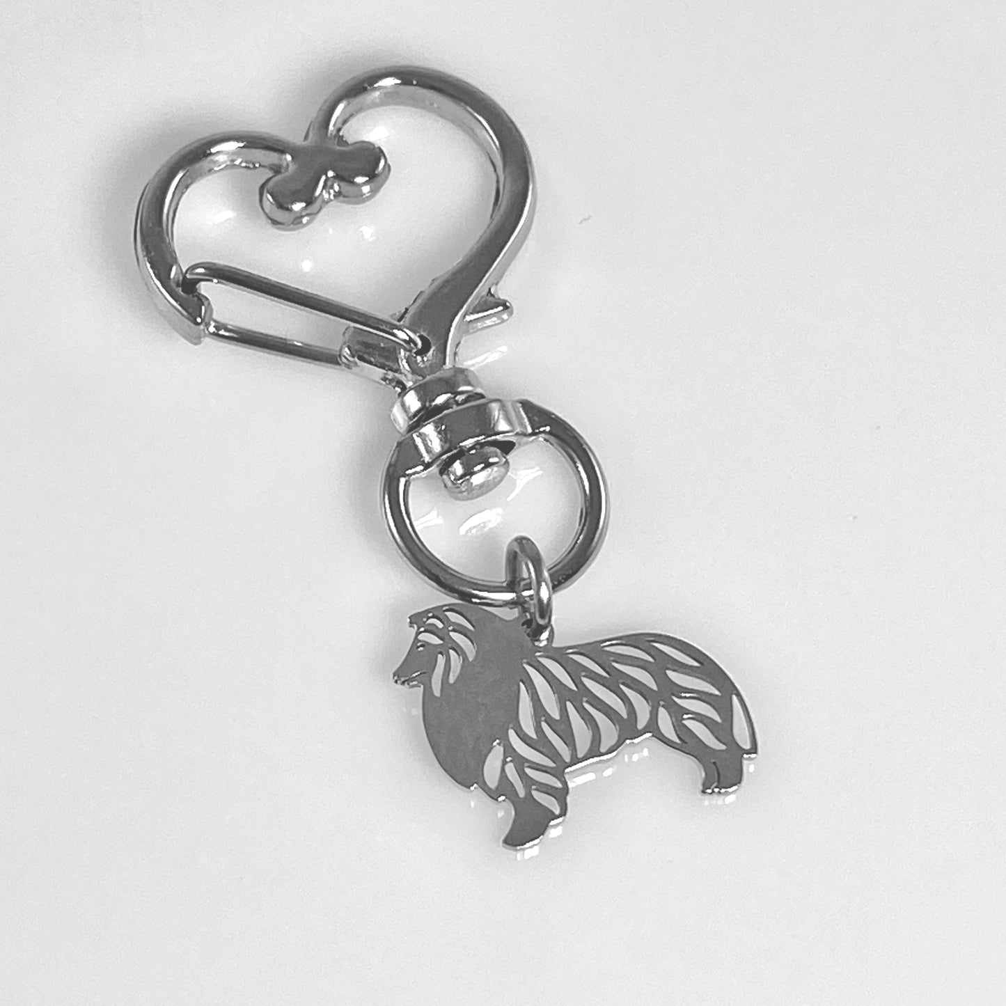 Collie Dog & Birthstone on Heart Keychain