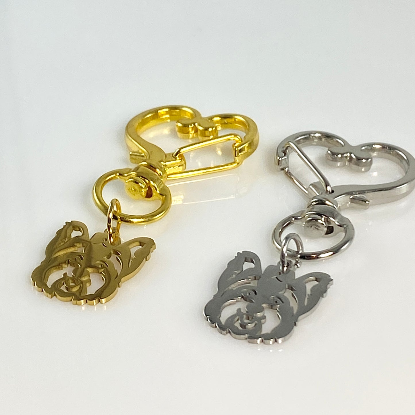 Schnauzer Dog Head & Birthstone on Heart Keychain