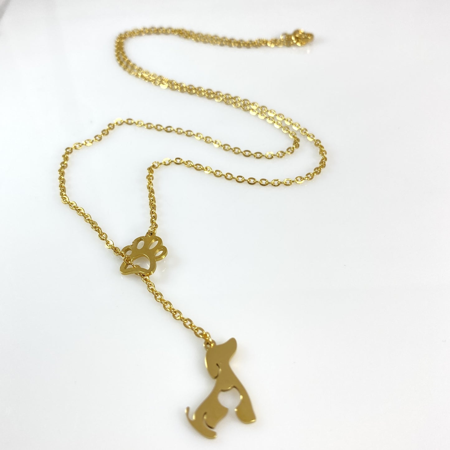 Dachshund Corgi Beagle Labrador Dog & Pawprint Cable Chain Necklace