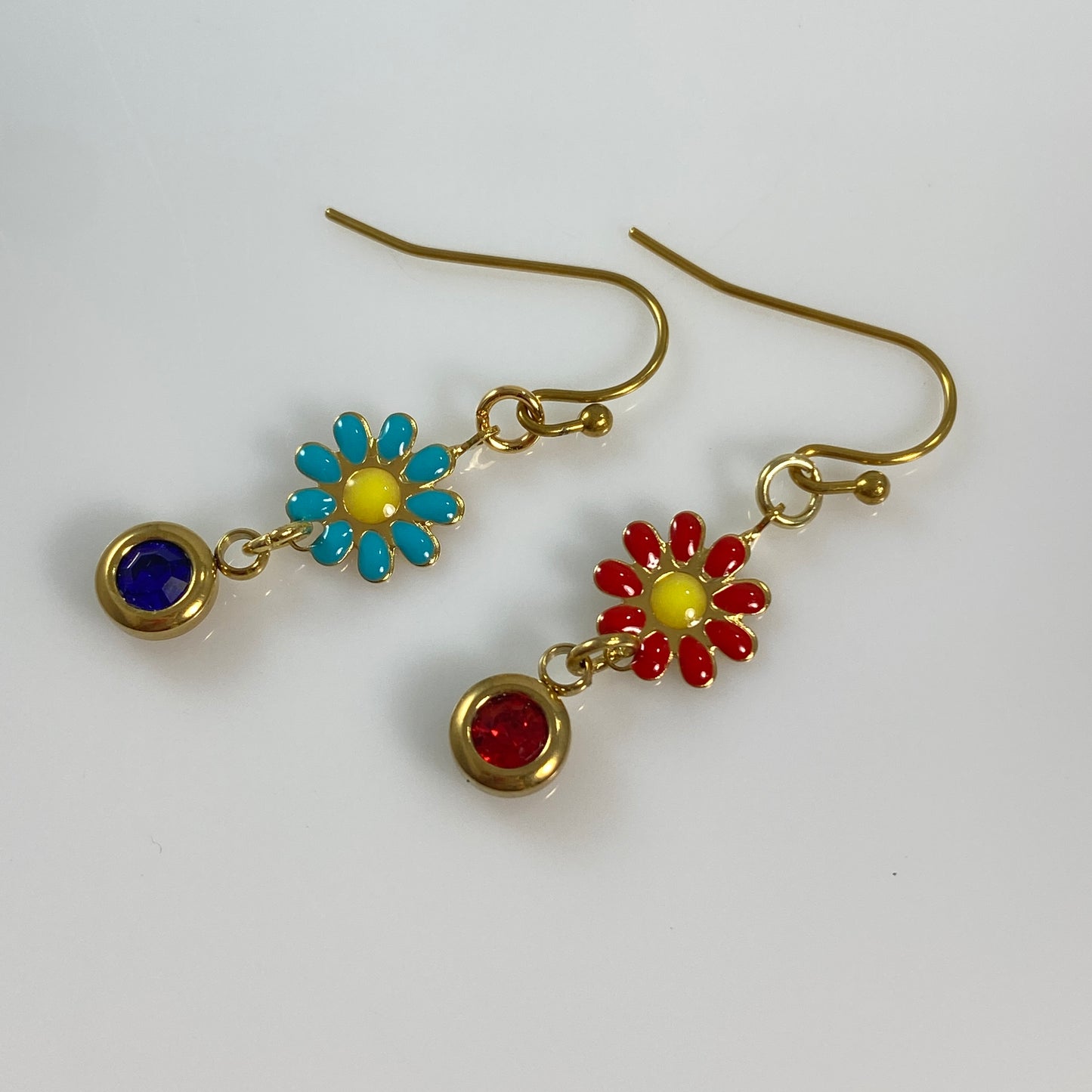 Enamel Flower Hook Earrings