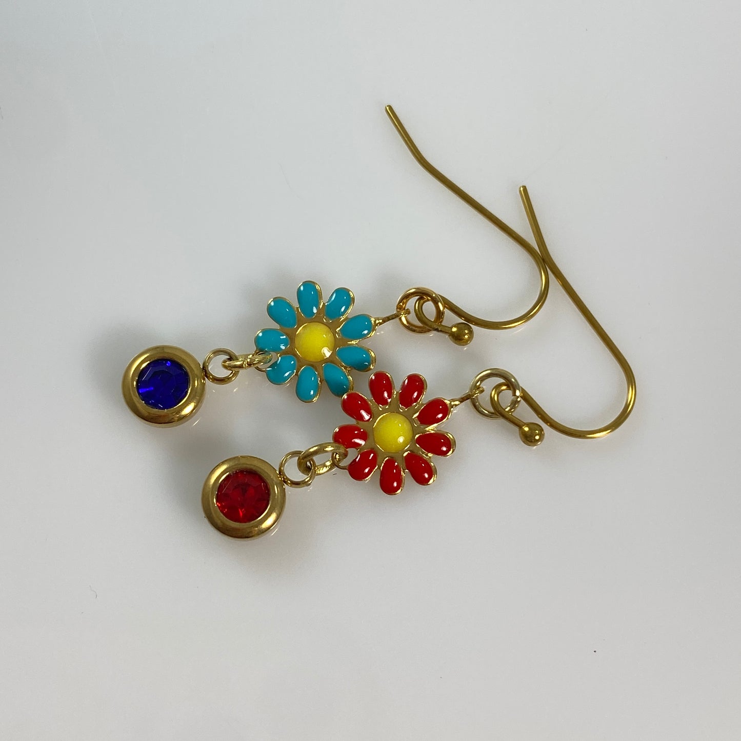 Enamel Flower Hook Earrings