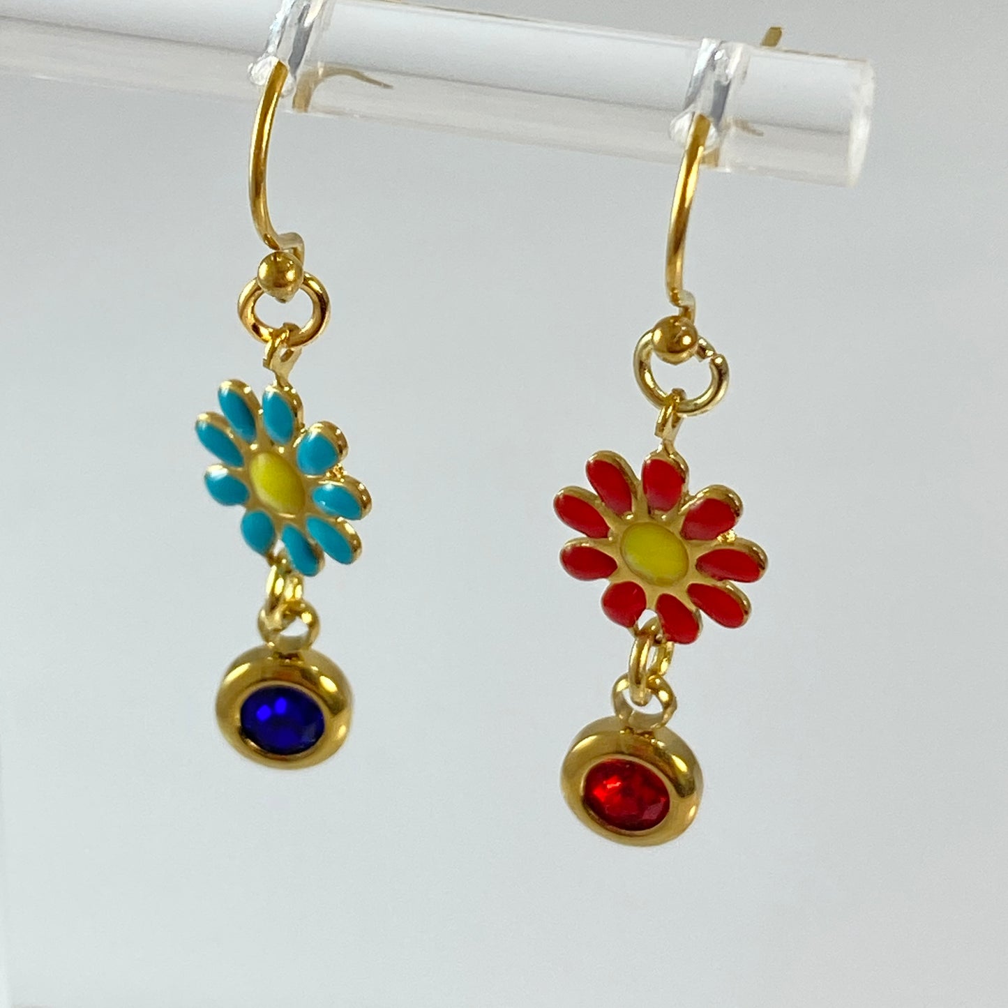 Enamel Flower Hook Earrings