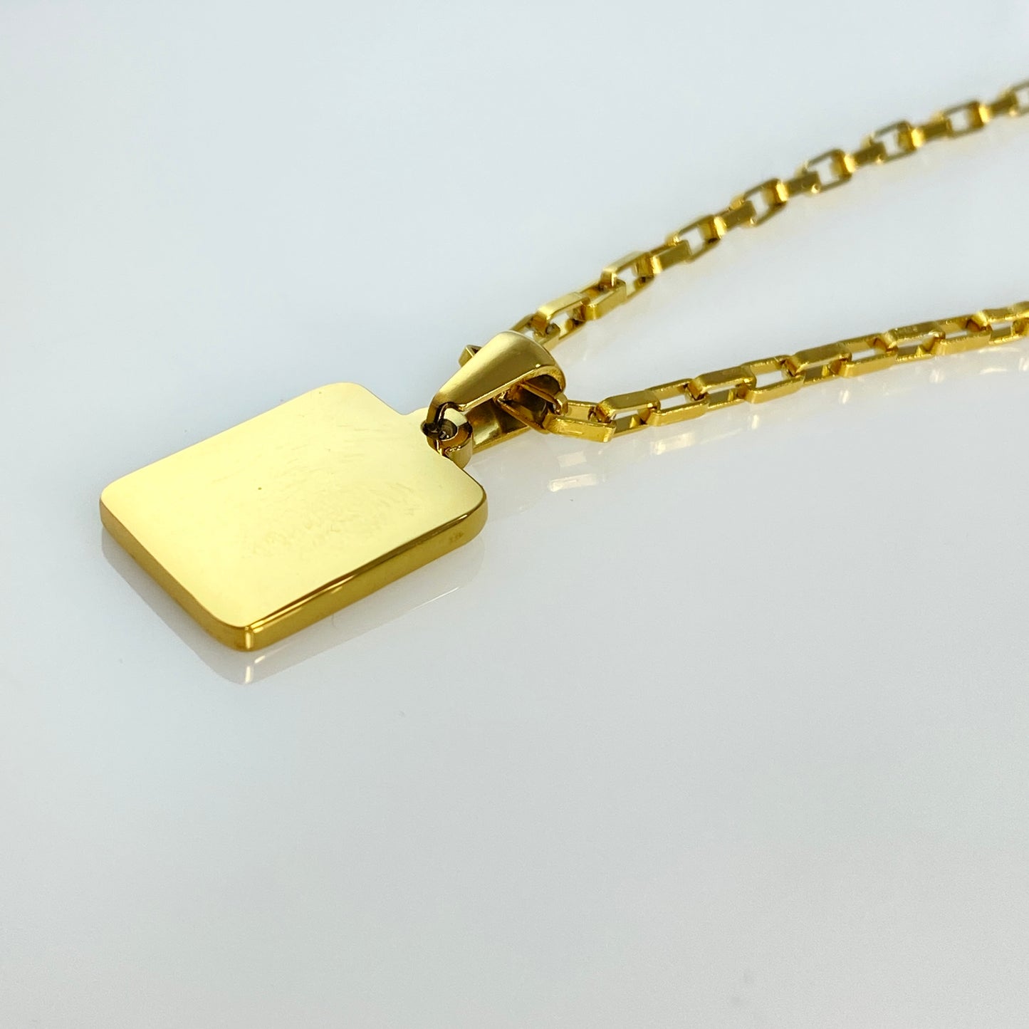 Mother of Pearl Rectangular Initial Letter Elongated Box Chain Necklace