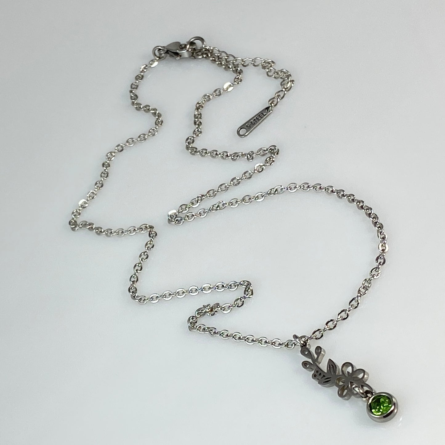 Silver Birthstone & Birth Flower Cable Chain Necklace