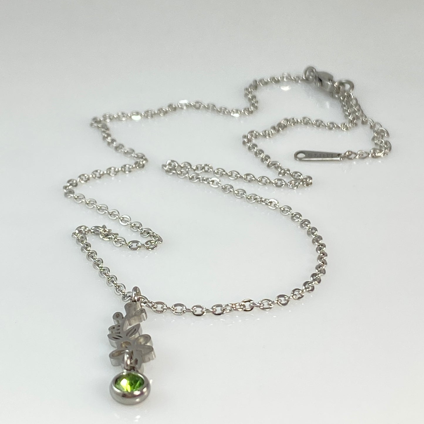 Silver Birthstone & Birth Flower Cable Chain Necklace
