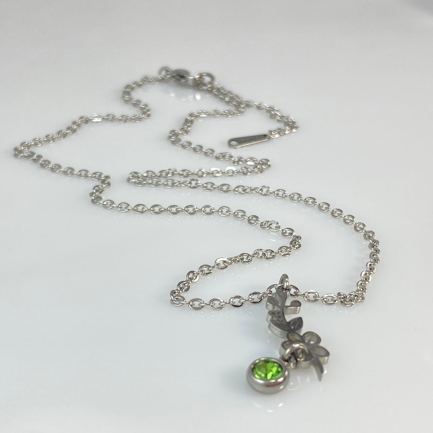 Silver Birthstone & Birth Flower Cable Chain Necklace