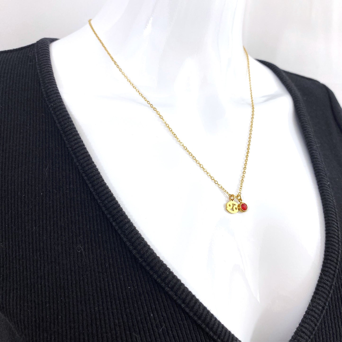 Gold Mini Astrology Sign & Birthstone Cable Chain Necklace