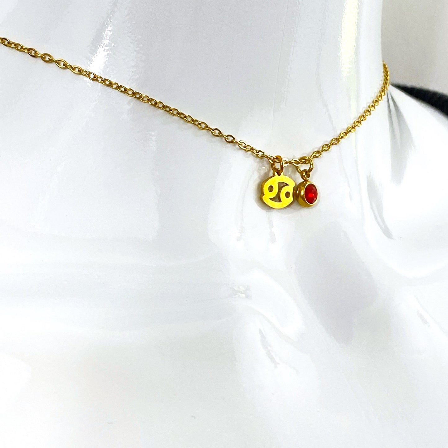 Gold Mini Astrology Sign & Birthstone Cable Chain Necklace