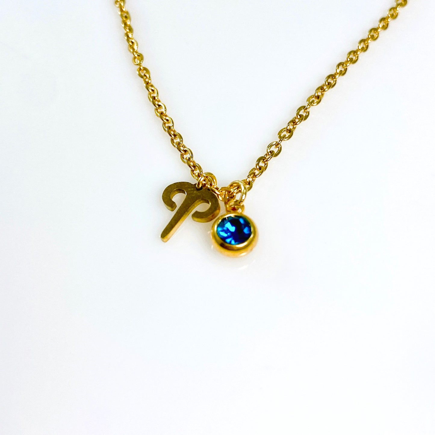 Gold Mini Astrology Sign & Birthstone Cable Chain Necklace