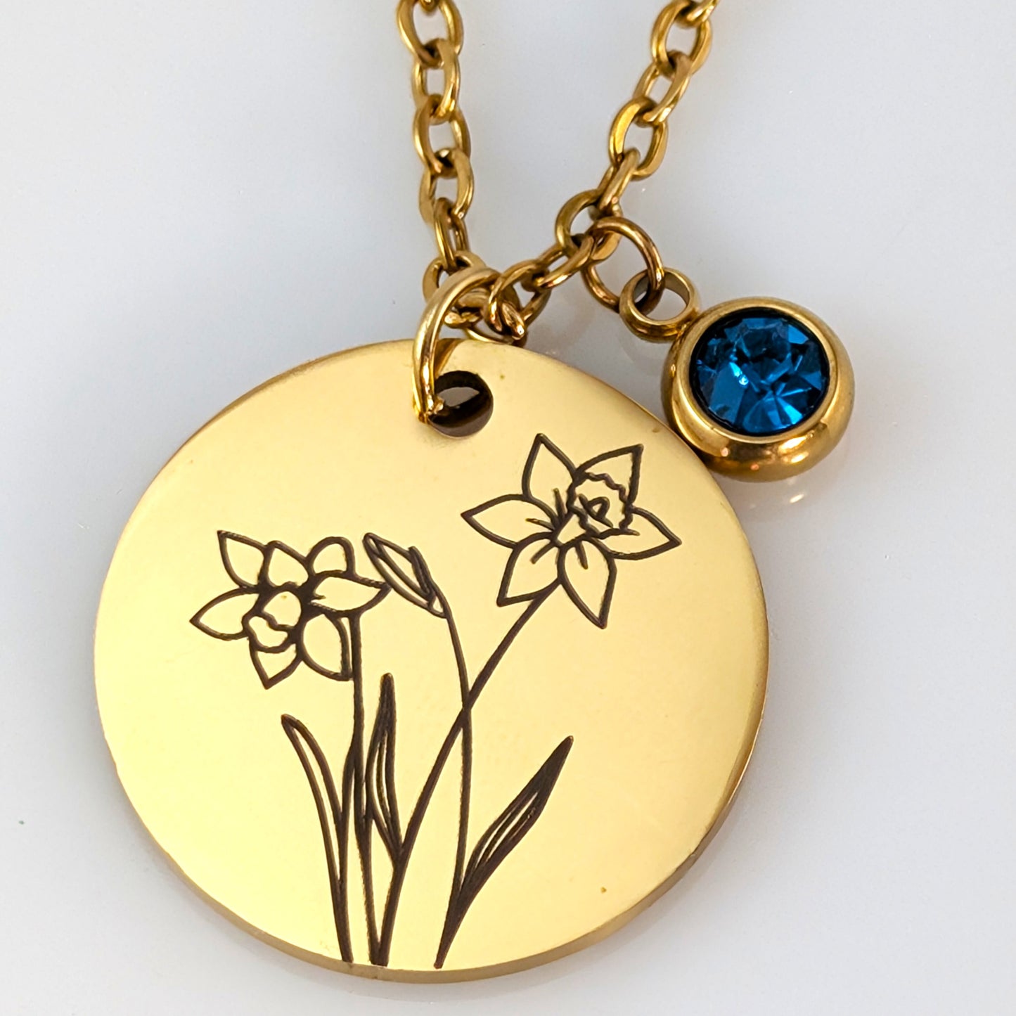Gold Birth Flower & Birthstone Cable Chain Necklace