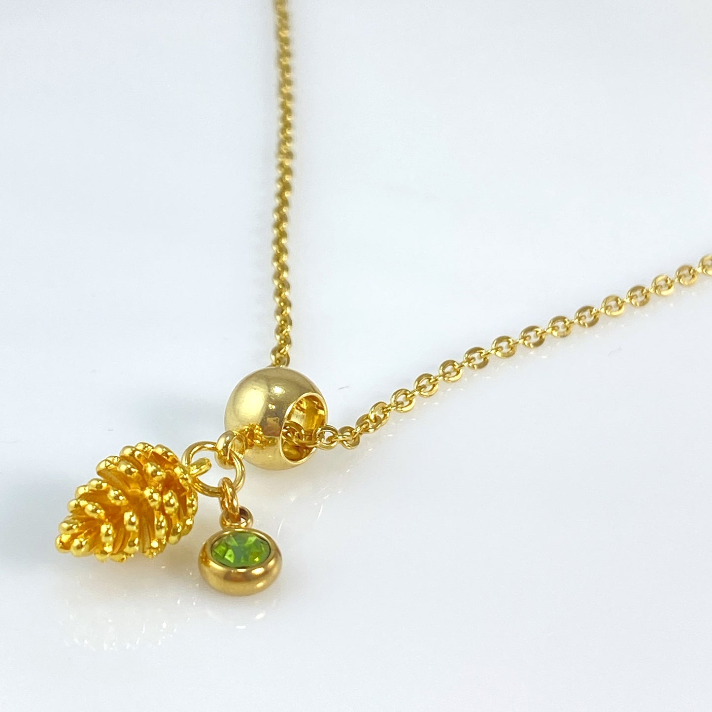 Gold Pine Cone & Birthstone Charm
